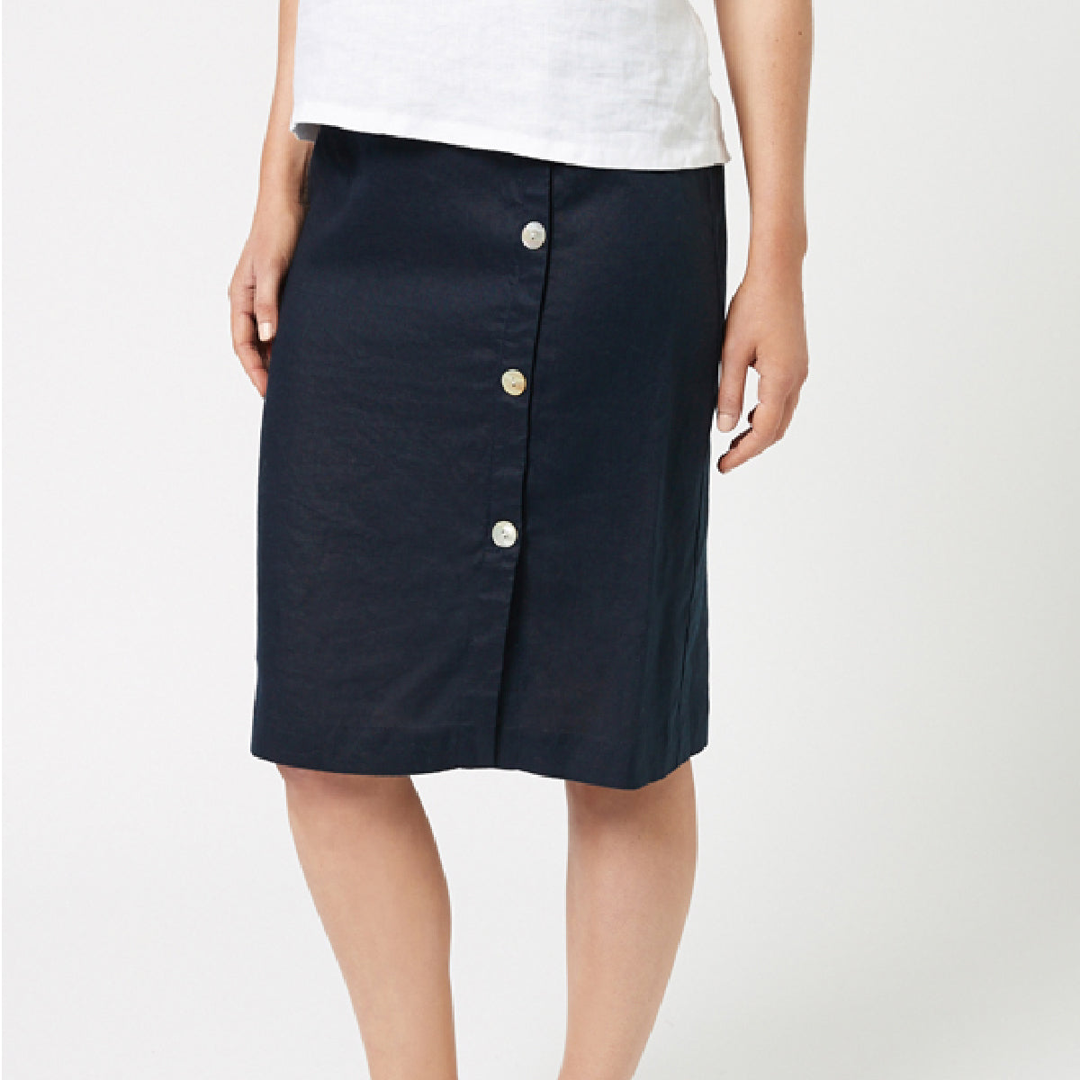 Buttoned Detail Linen Skirt