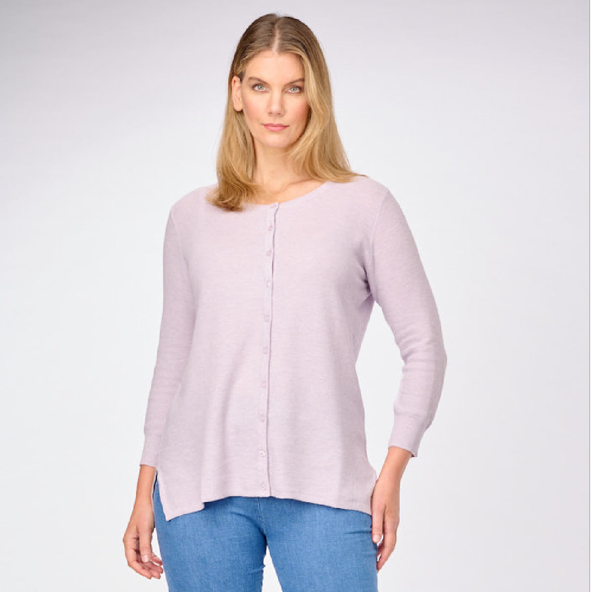 3/4 Sleeve Tucks Stitch Button To Neck Cardigan