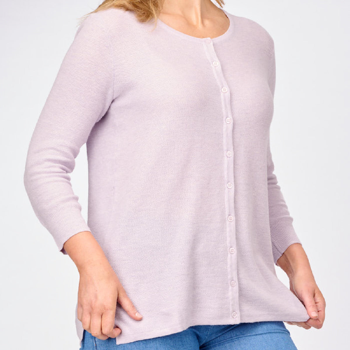 3/4 Sleeve Tucks Stitch Button To Neck Cardigan