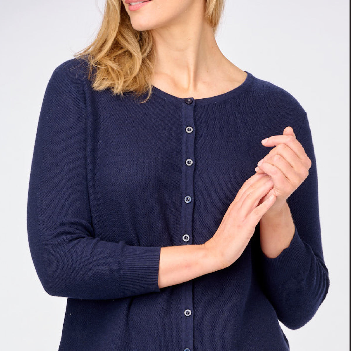 3/4 Sleeve Tucks Stitch Button To Neck Cardigan