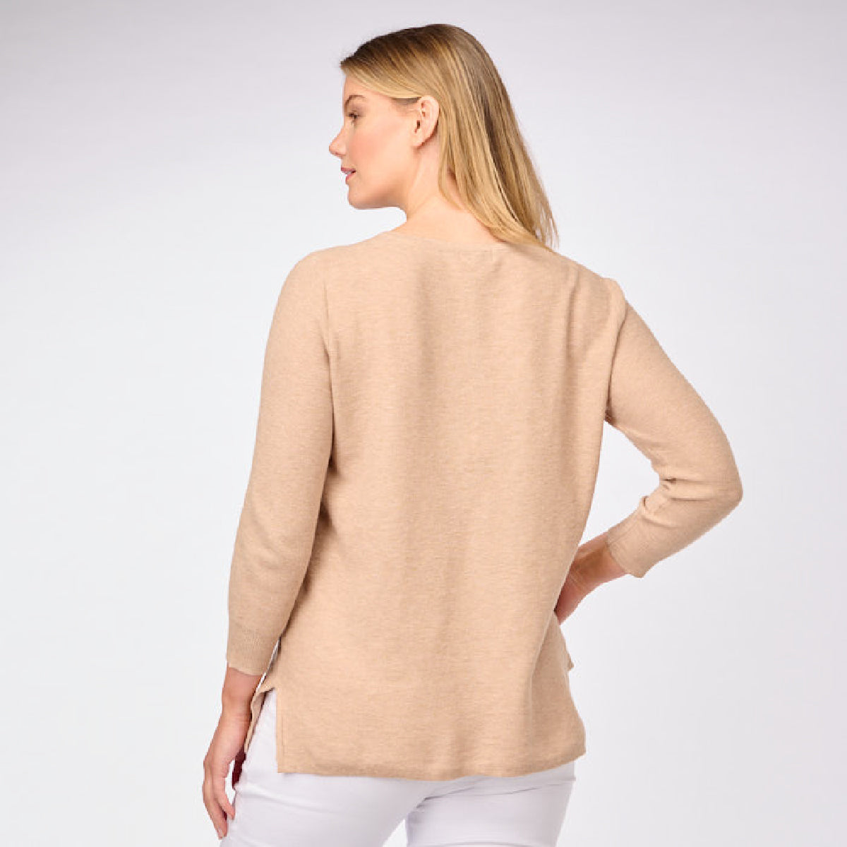 3/4 Sleeve Tucks Stitch Button To Neck Cardigan